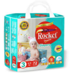 Rocket Premium Baby Diapers Size 3 (4–9 kg) – Up to 12 Hours Dryness